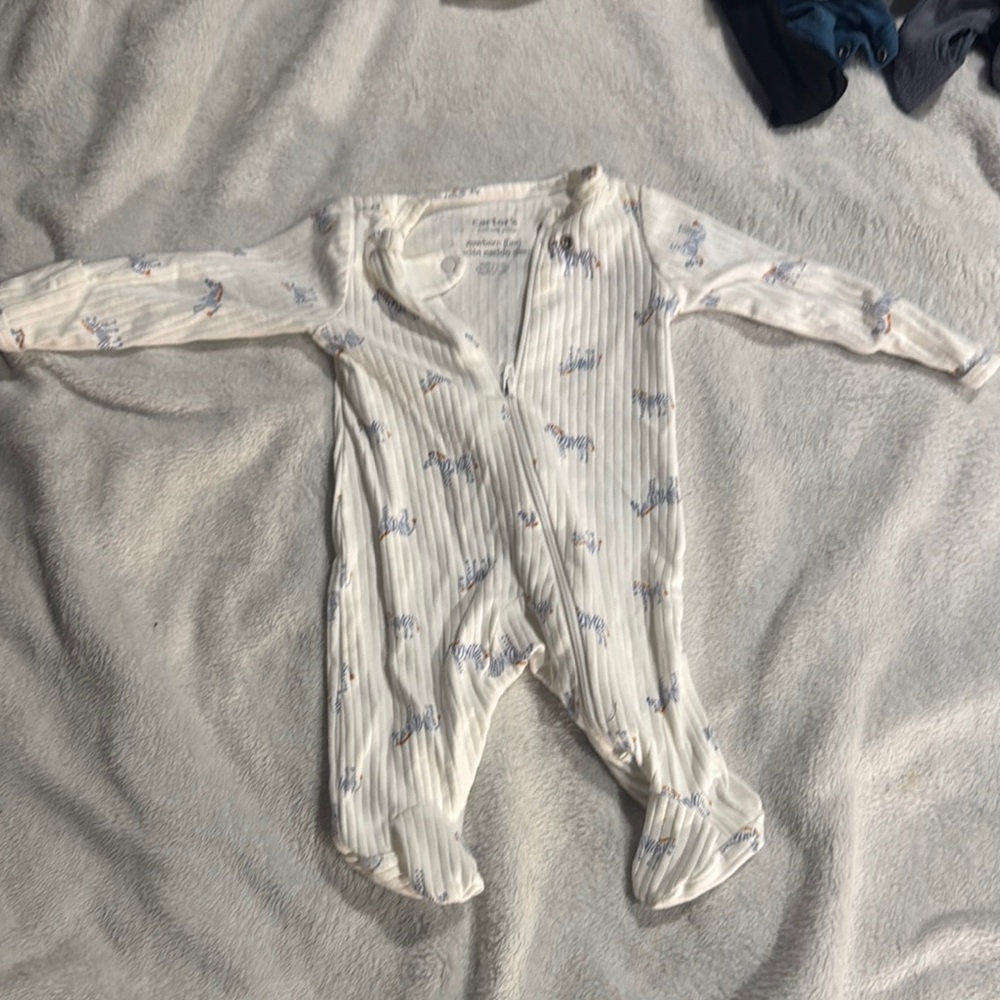 Carter's White and Blue Striped Footie